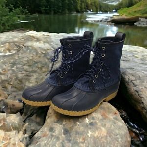LL Bean Duck Boots Kids Size 3 M Bean Boots Made in USA Navy Blue Canvas Upper